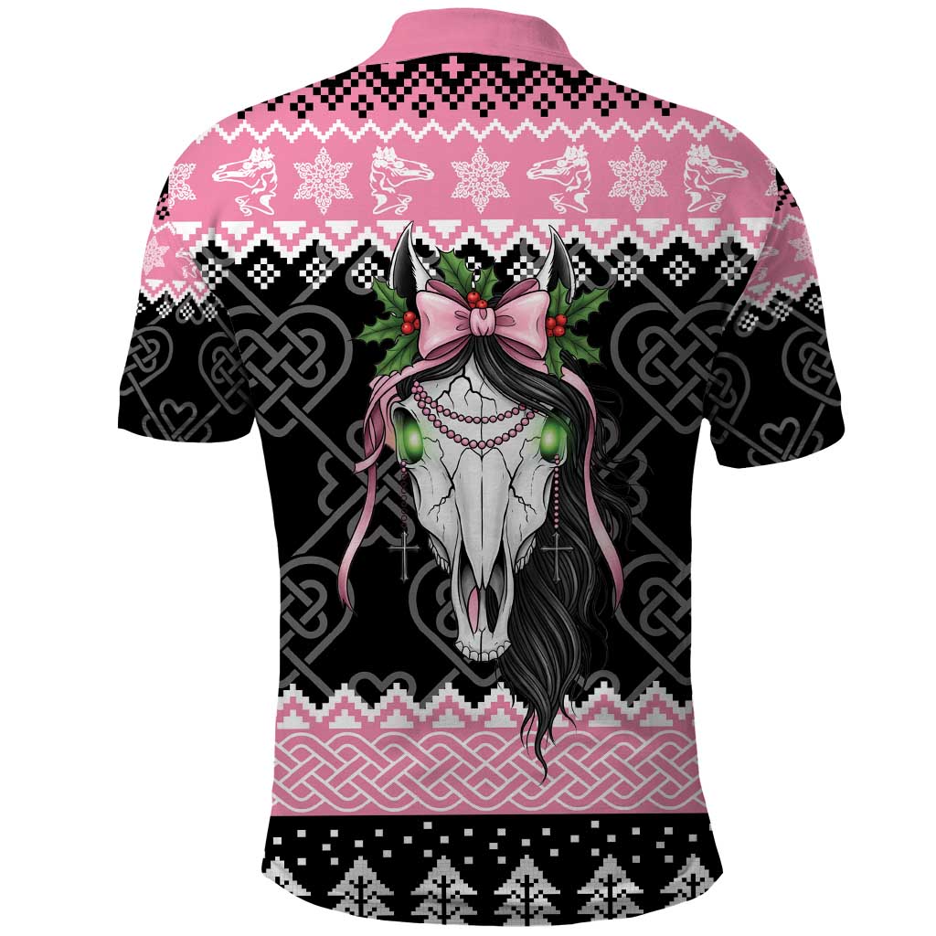 Anglesey Wales Christmas Polo Shirt Pink Mari Lwyd Welsh Celtic Knot - Wonder Print Shop