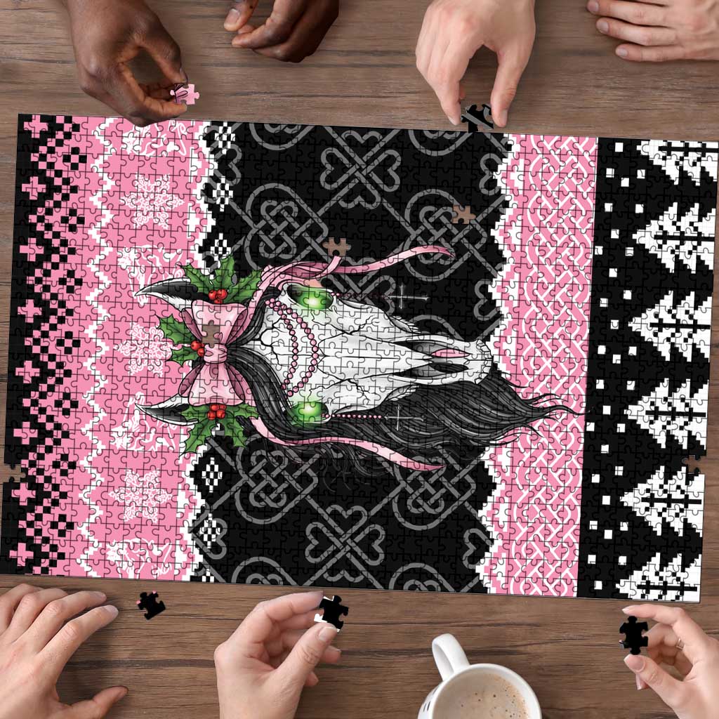Anglesey Wales Christmas Puzzle Pink Mari Lwyd Welsh Celtic Knot - Wonder Print Shop