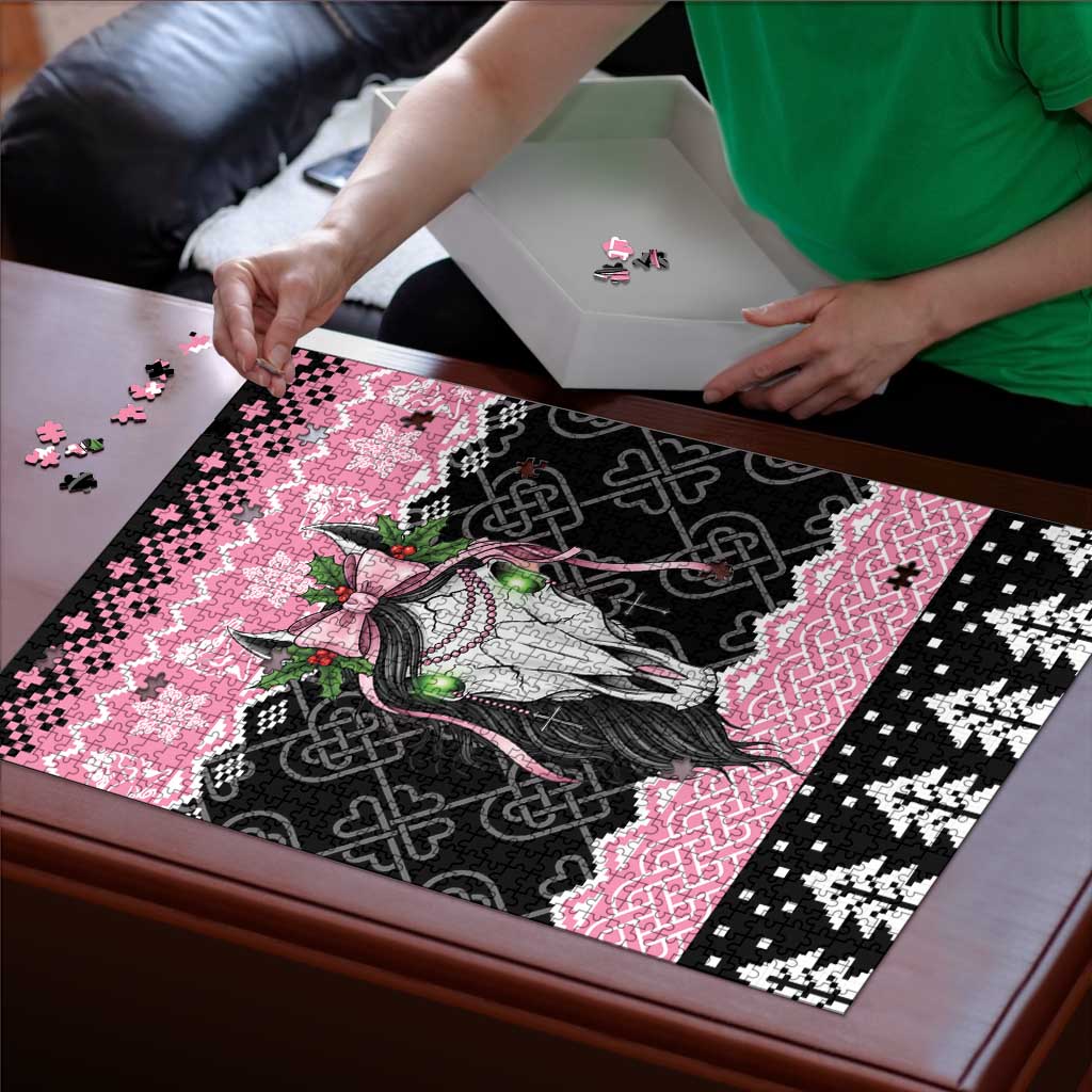 Anglesey Wales Christmas Puzzle Pink Mari Lwyd Welsh Celtic Knot - Wonder Print Shop