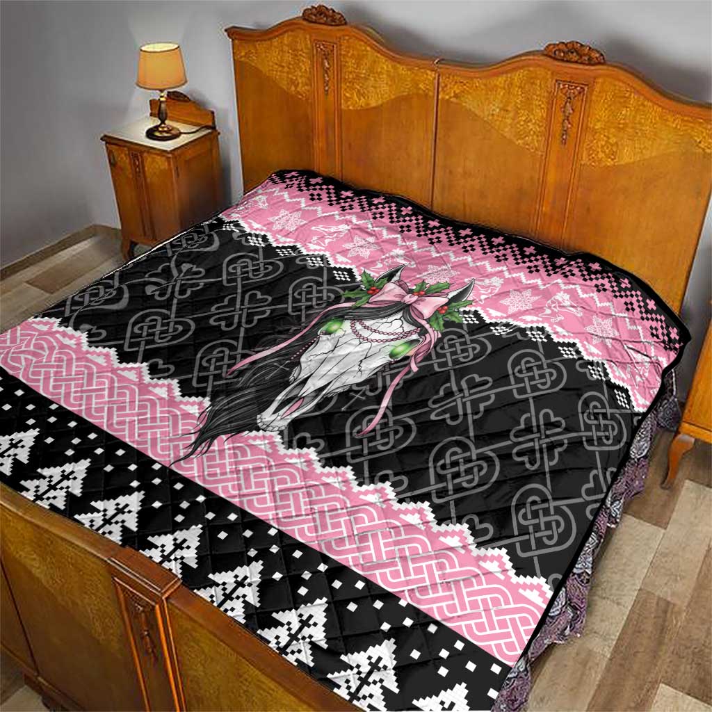 Anglesey Wales Christmas Quilt Pink Mari Lwyd Welsh Celtic Knot - Wonder Print Shop