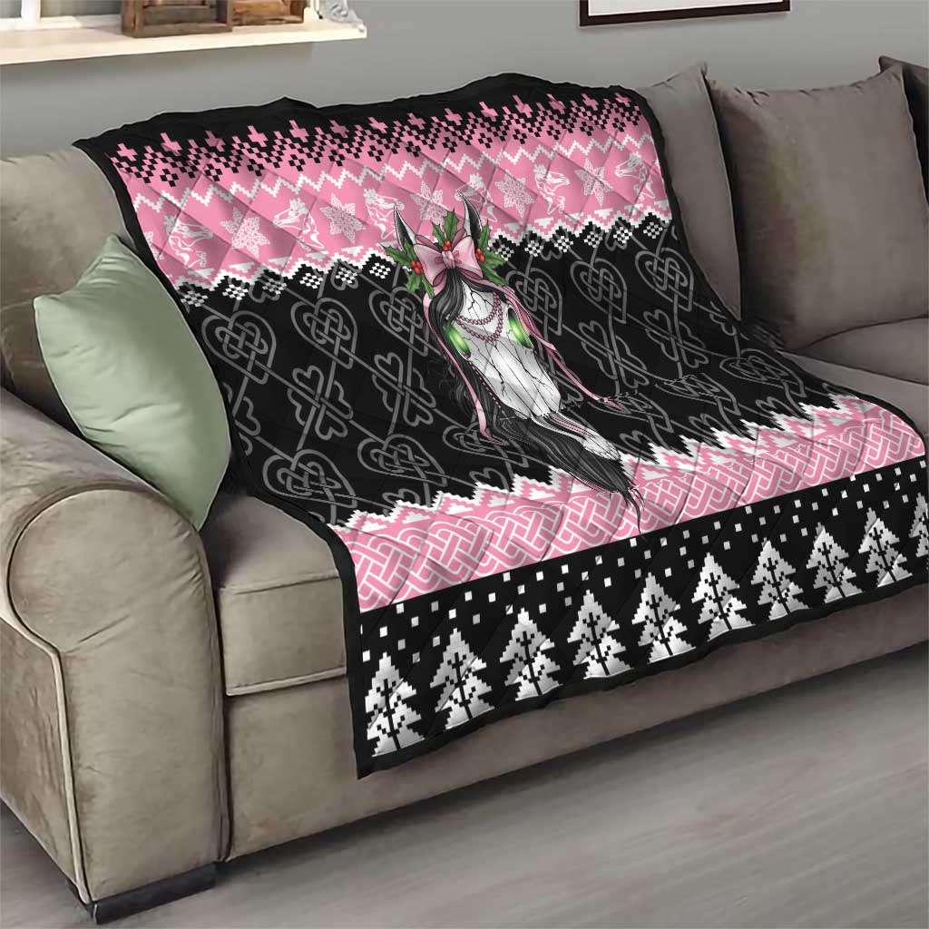 Anglesey Wales Christmas Quilt Pink Mari Lwyd Welsh Celtic Knot - Wonder Print Shop