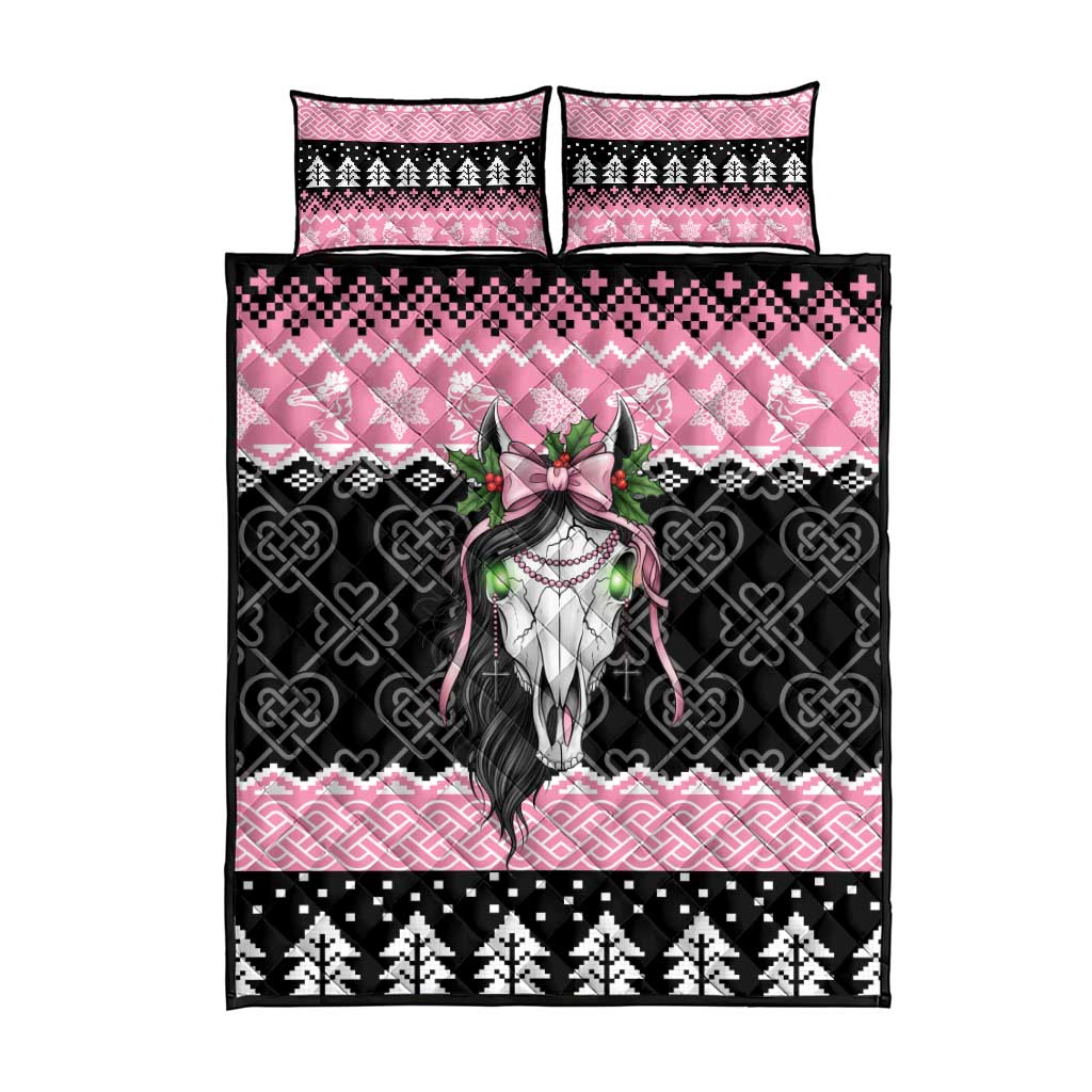 Anglesey Wales Christmas Quilt Bed Set Pink Mari Lwyd Welsh Celtic Knot - Wonder Print Shop