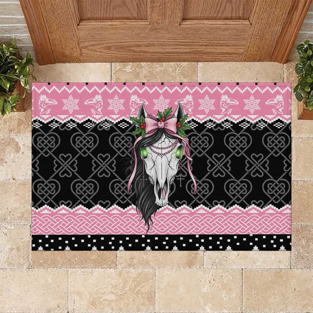 Anglesey Wales Christmas Rubber Doormat Pink Mari Lwyd Welsh Celtic Knot - Wonder Print Shop