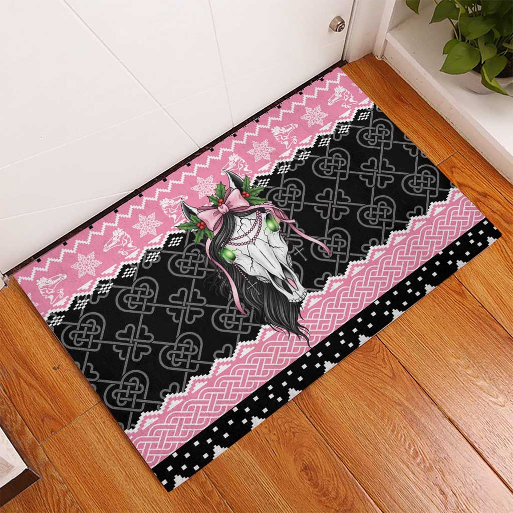 Anglesey Wales Christmas Rubber Doormat Pink Mari Lwyd Welsh Celtic Knot - Wonder Print Shop