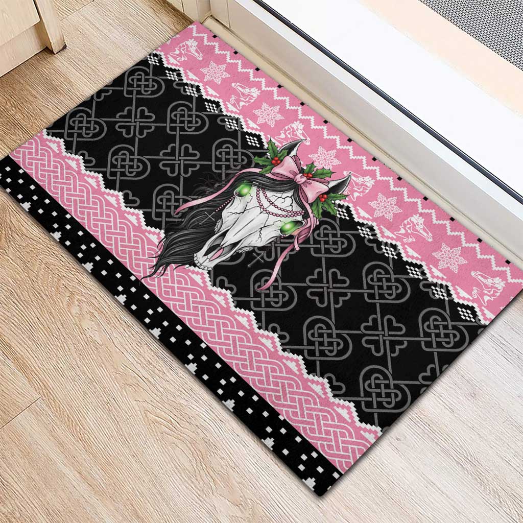 Anglesey Wales Christmas Rubber Doormat Pink Mari Lwyd Welsh Celtic Knot - Wonder Print Shop
