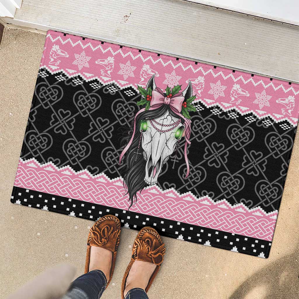 Anglesey Wales Christmas Rubber Doormat Pink Mari Lwyd Welsh Celtic Knot - Wonder Print Shop