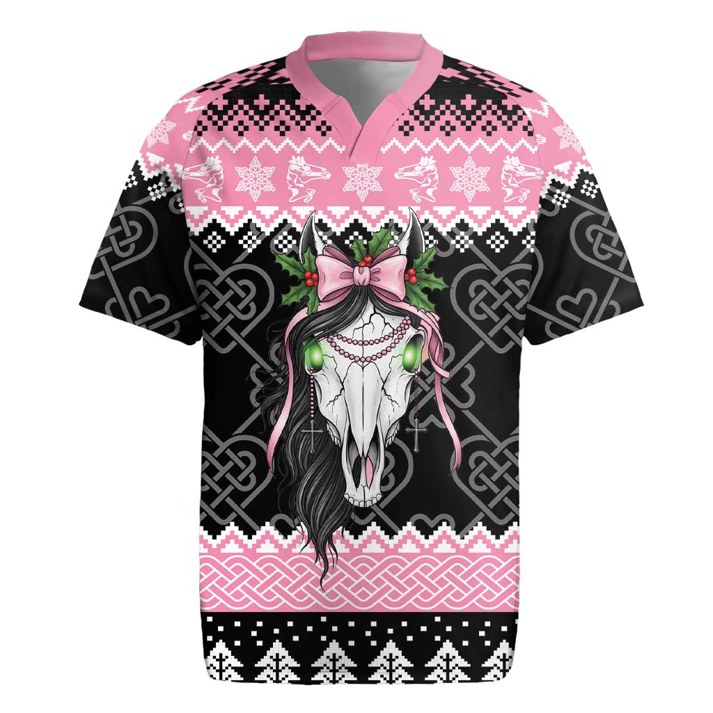 Anglesey Wales Christmas Rugby Jersey Pink Mari Lwyd Welsh Celtic Knot - Wonder Print Shop