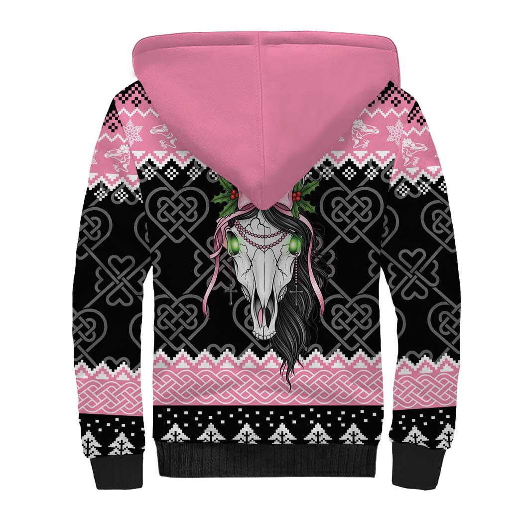 Anglesey Wales Christmas Sherpa Hoodie Pink Mari Lwyd Welsh Celtic Knot - Wonder Print Shop