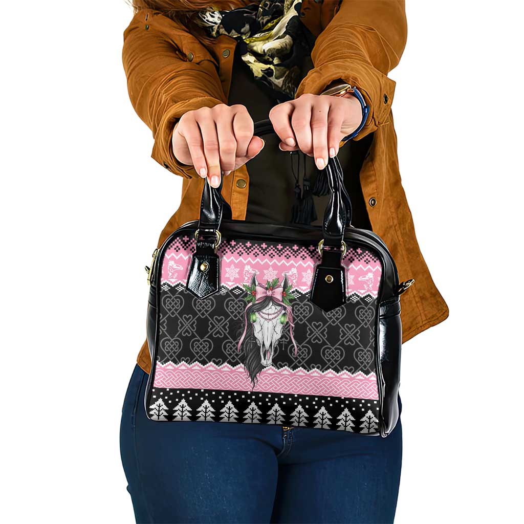 Anglesey Wales Christmas Shoulder Handbag Pink Mari Lwyd Welsh Celtic Knot - Wonder Print Shop