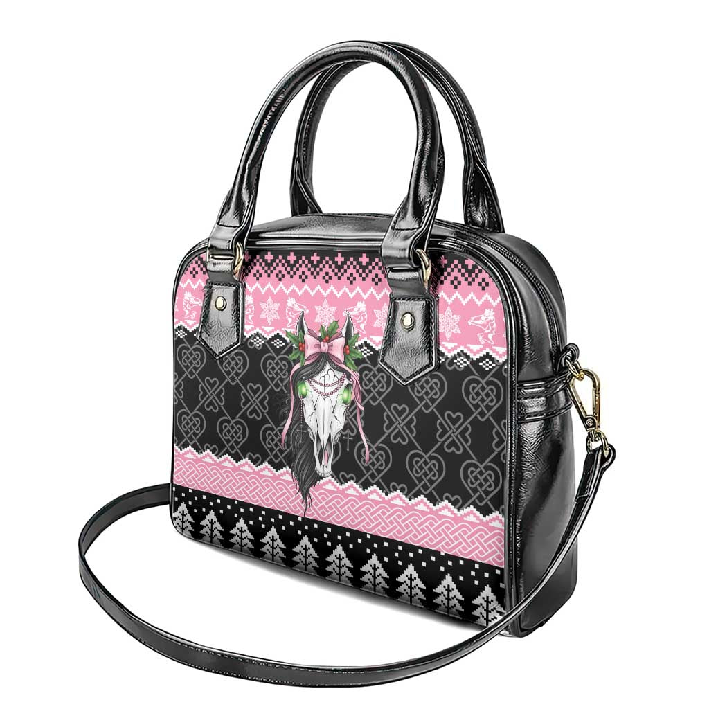 Anglesey Wales Christmas Shoulder Handbag Pink Mari Lwyd Welsh Celtic Knot - Wonder Print Shop