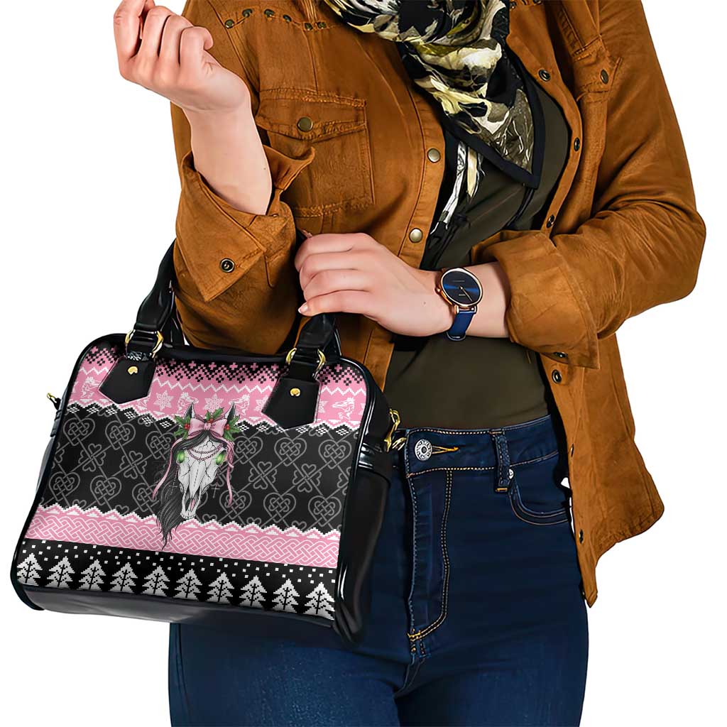 Anglesey Wales Christmas Shoulder Handbag Pink Mari Lwyd Welsh Celtic Knot - Wonder Print Shop