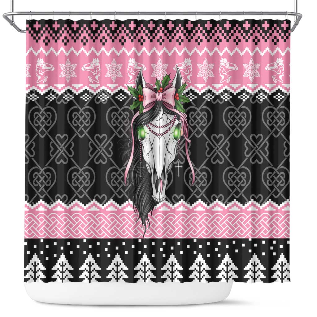 Anglesey Wales Christmas Shower Curtain Pink Mari Lwyd Welsh Celtic Knot - Wonder Print Shop