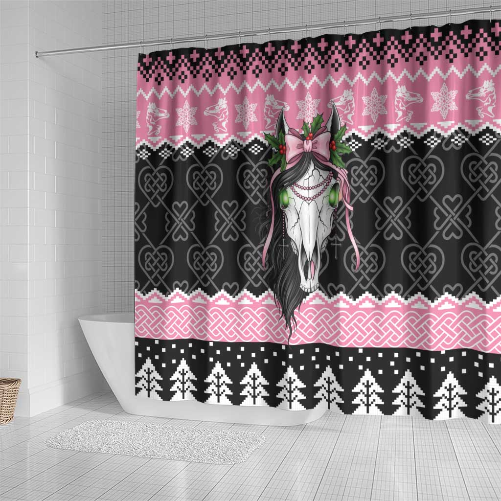 Anglesey Wales Christmas Shower Curtain Pink Mari Lwyd Welsh Celtic Knot - Wonder Print Shop
