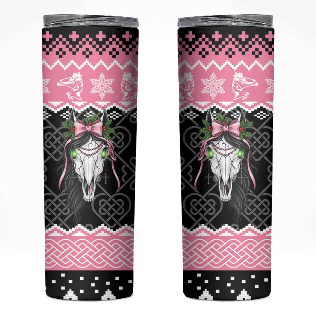 Anglesey Wales Christmas Skinny Tumbler Pink Mari Lwyd Welsh Celtic Knot - Wonder Print Shop
