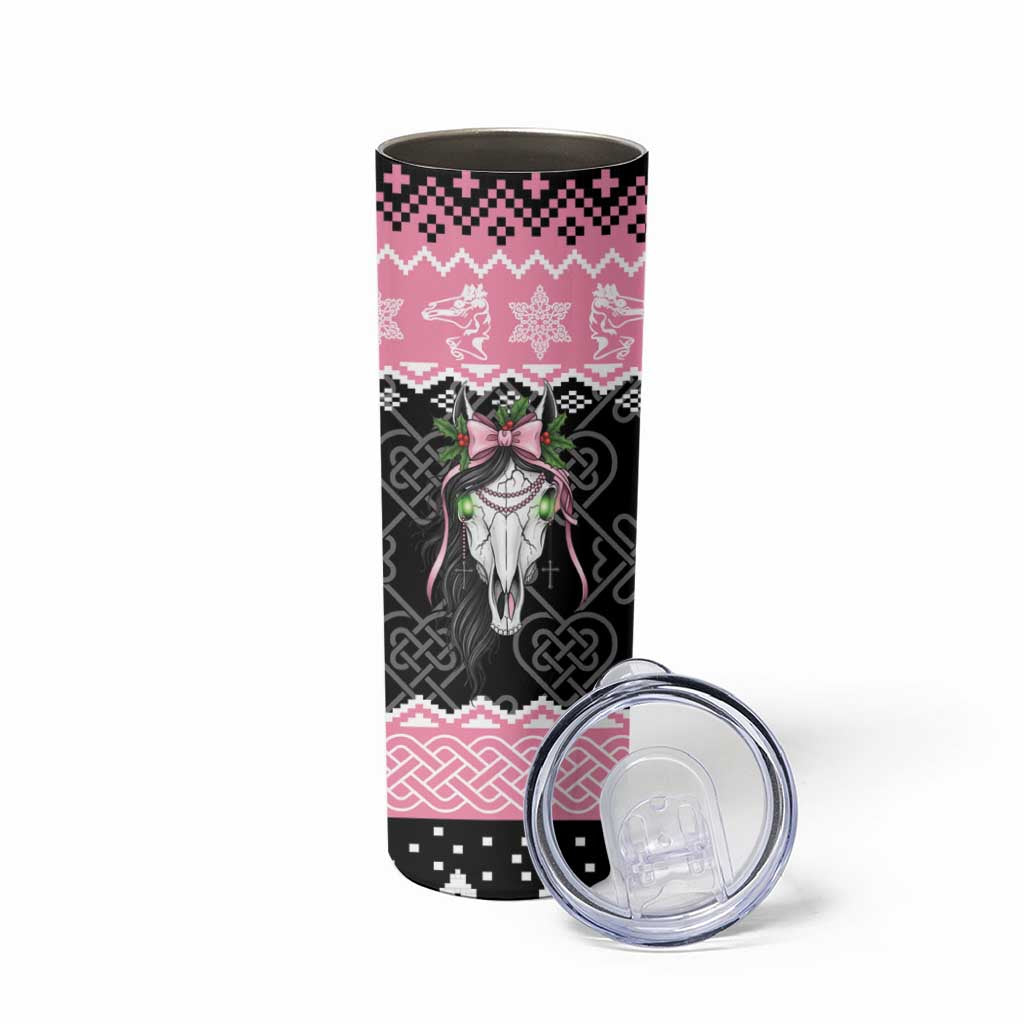 Anglesey Wales Christmas Skinny Tumbler Pink Mari Lwyd Welsh Celtic Knot - Wonder Print Shop