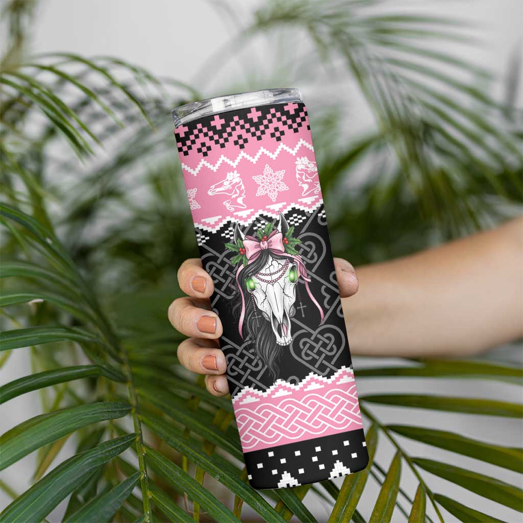 Anglesey Wales Christmas Skinny Tumbler Pink Mari Lwyd Welsh Celtic Knot - Wonder Print Shop