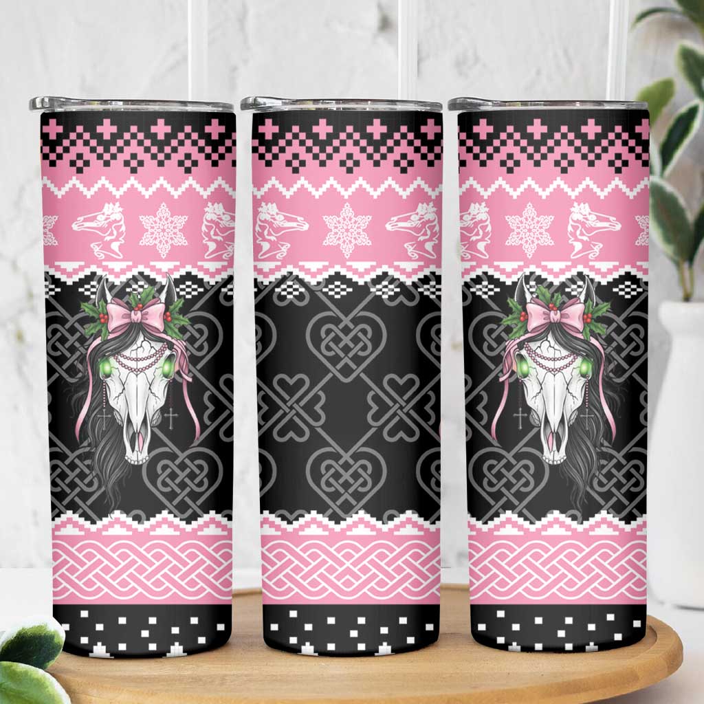 Anglesey Wales Christmas Skinny Tumbler Pink Mari Lwyd Welsh Celtic Knot - Wonder Print Shop