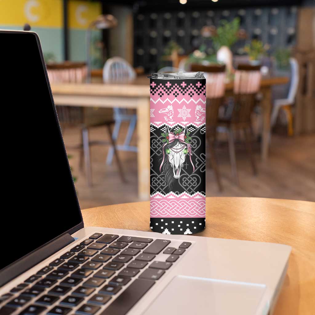 Anglesey Wales Christmas Skinny Tumbler Pink Mari Lwyd Welsh Celtic Knot - Wonder Print Shop