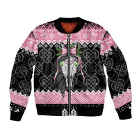 Anglesey Wales Christmas Sleeve Zip Bomber Jacket Pink Mari Lwyd Welsh Celtic Knot - Wonder Print Shop