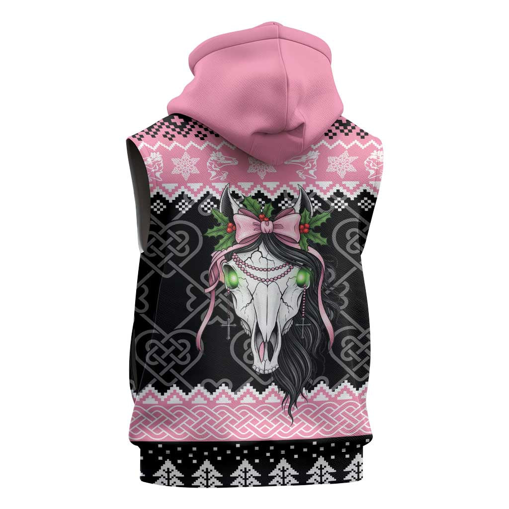 Anglesey Wales Christmas Sleeveless Hoodie Pink Mari Lwyd Welsh Celtic Knot - Wonder Print Shop