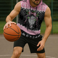 Anglesey Wales Christmas Sleeveless Hoodie Pink Mari Lwyd Welsh Celtic Knot - Wonder Print Shop