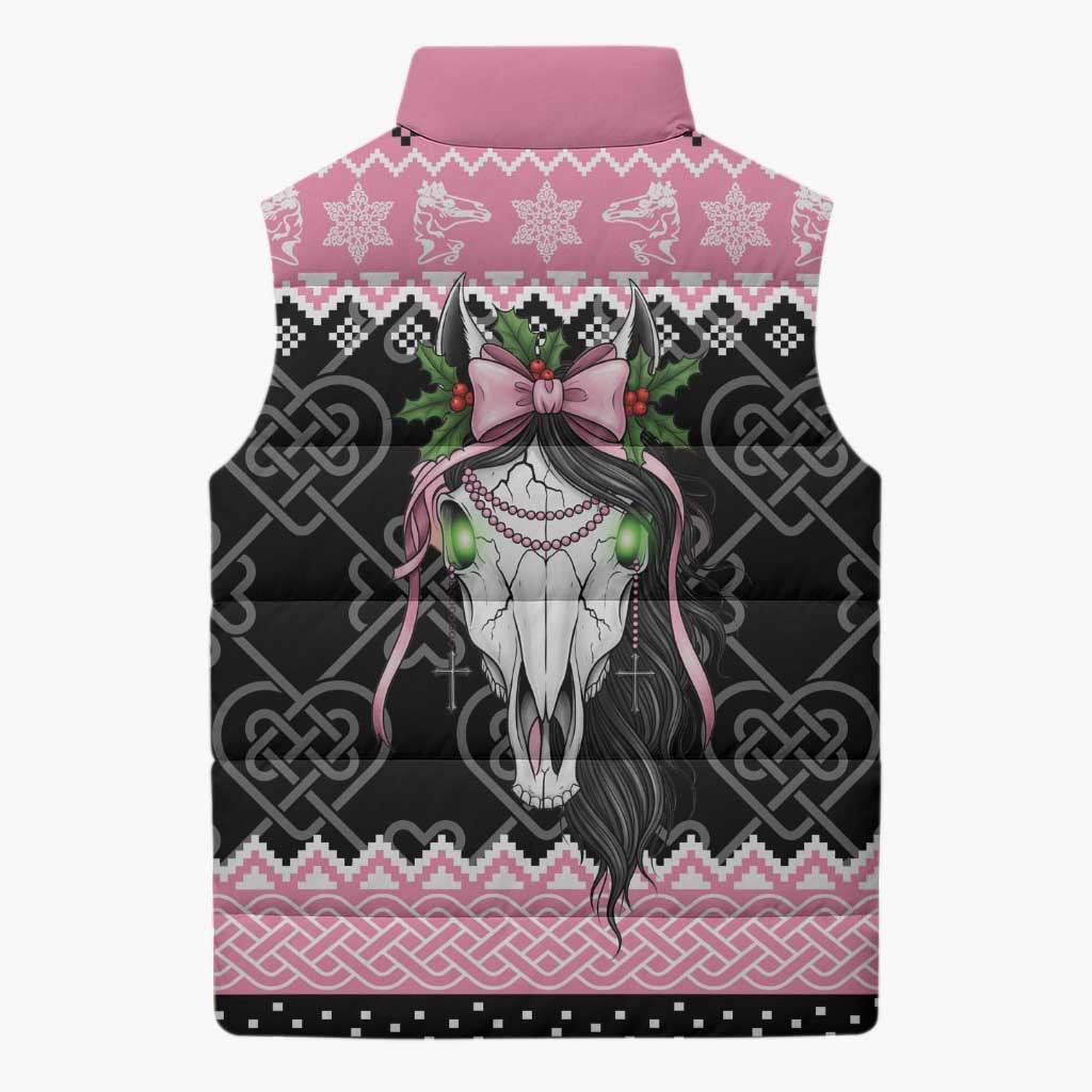Anglesey Wales Christmas Sleeveless Puffer Jacket Pink Mari Lwyd Welsh Celtic Knot - Wonder Print Shop