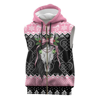 Anglesey Wales Christmas Sleeveless Zip Hoodie Pink Mari Lwyd Welsh Celtic Knot - Wonder Print Shop