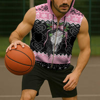 Anglesey Wales Christmas Sleeveless Zip Hoodie Pink Mari Lwyd Welsh Celtic Knot - Wonder Print Shop