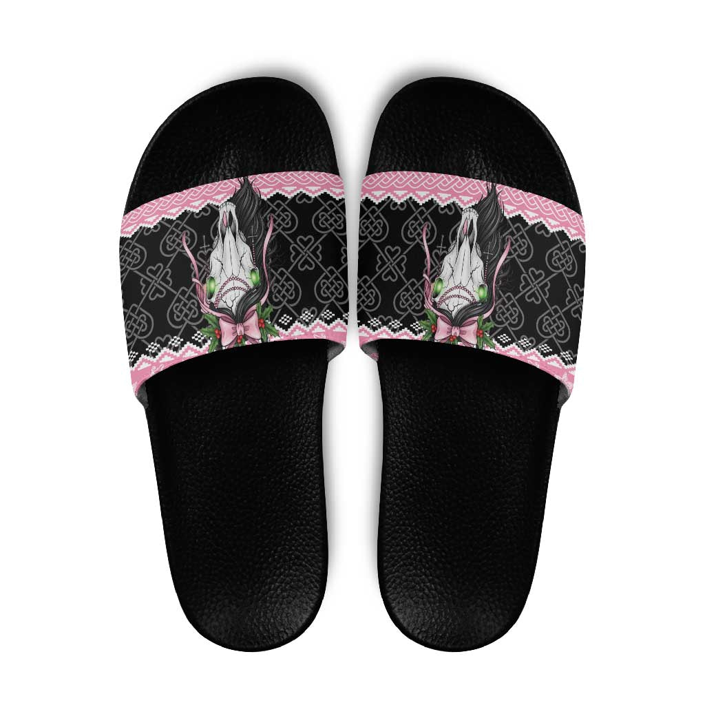 Anglesey Wales Christmas Slide Sandals Pink Mari Lwyd Welsh Celtic Knot - Wonder Print Shop