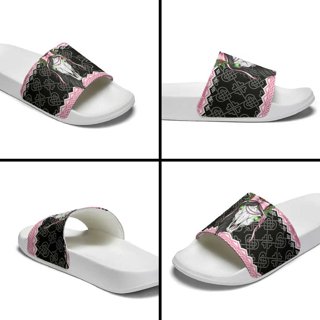 Anglesey Wales Christmas Slide Sandals Pink Mari Lwyd Welsh Celtic Knot - Wonder Print Shop
