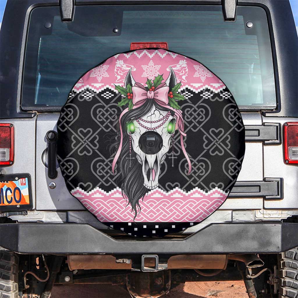Anglesey Wales Christmas Spare Tire Cover Pink Mari Lwyd Welsh Celtic Knot - Wonder Print Shop