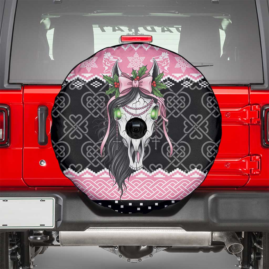Anglesey Wales Christmas Spare Tire Cover Pink Mari Lwyd Welsh Celtic Knot - Wonder Print Shop