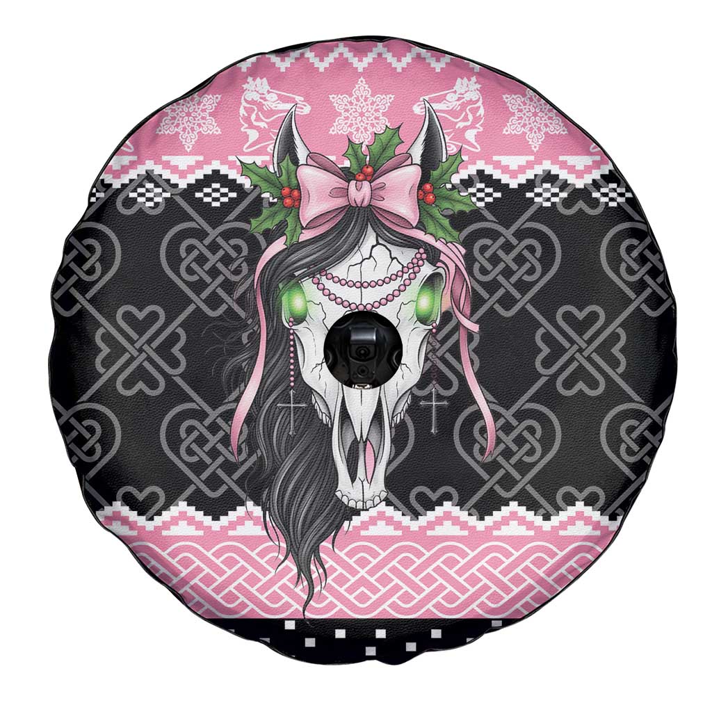 Anglesey Wales Christmas Spare Tire Cover Pink Mari Lwyd Welsh Celtic Knot - Wonder Print Shop
