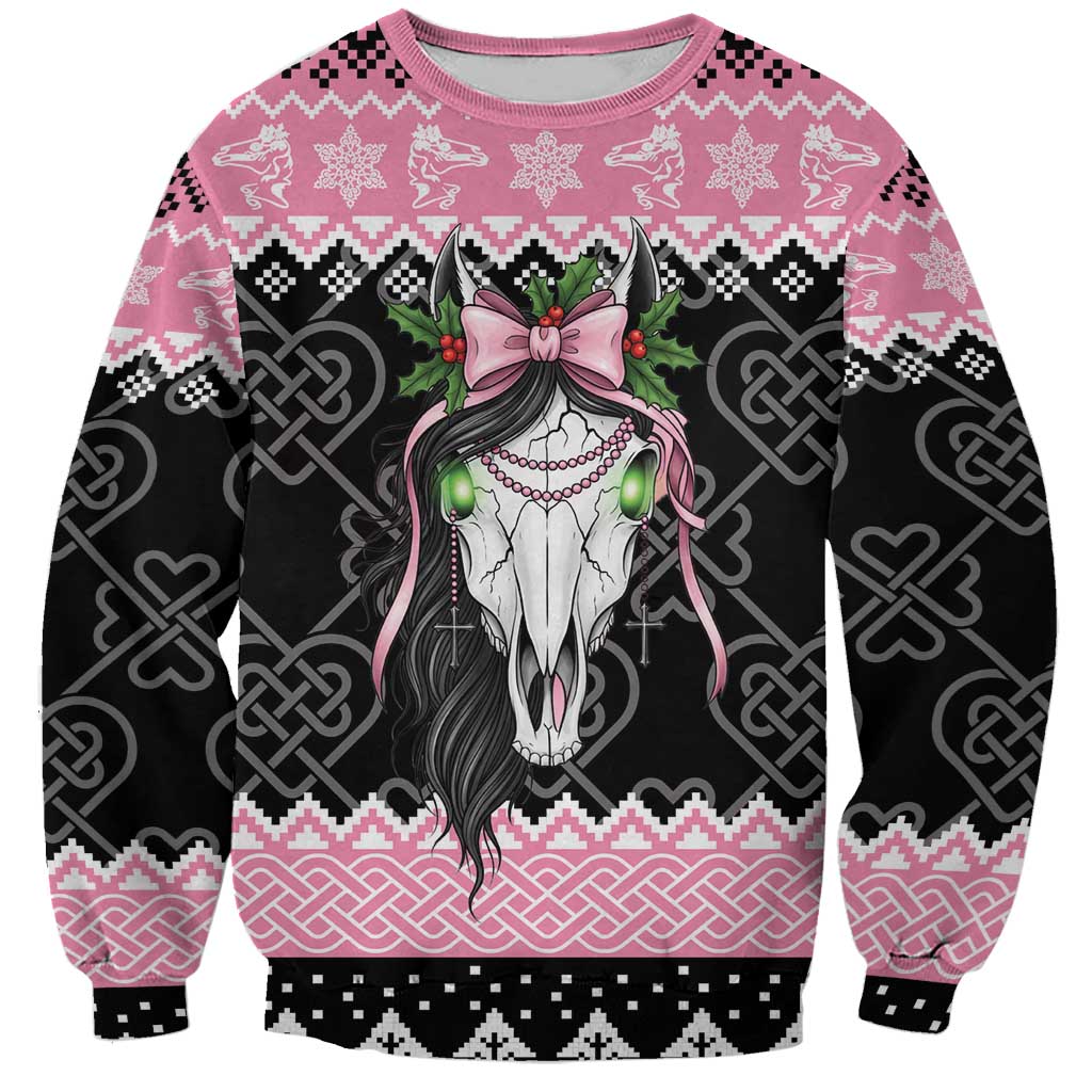 Anglesey Wales Christmas Sweatshirt Pink Mari Lwyd Welsh Celtic Knot - Wonder Print Shop