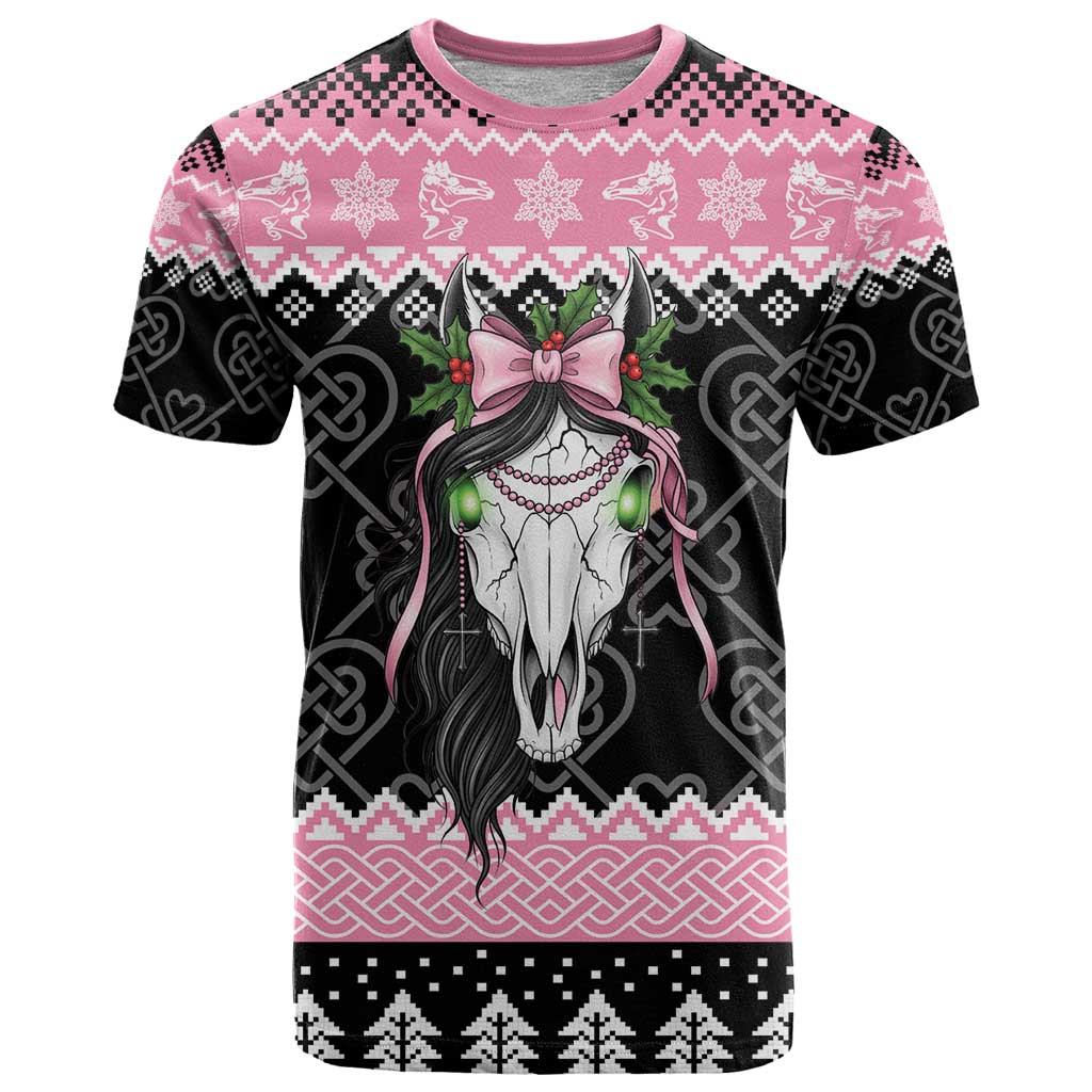 Anglesey Wales Christmas T Shirt Pink Mari Lwyd Welsh Celtic Knot - Wonder Print Shop