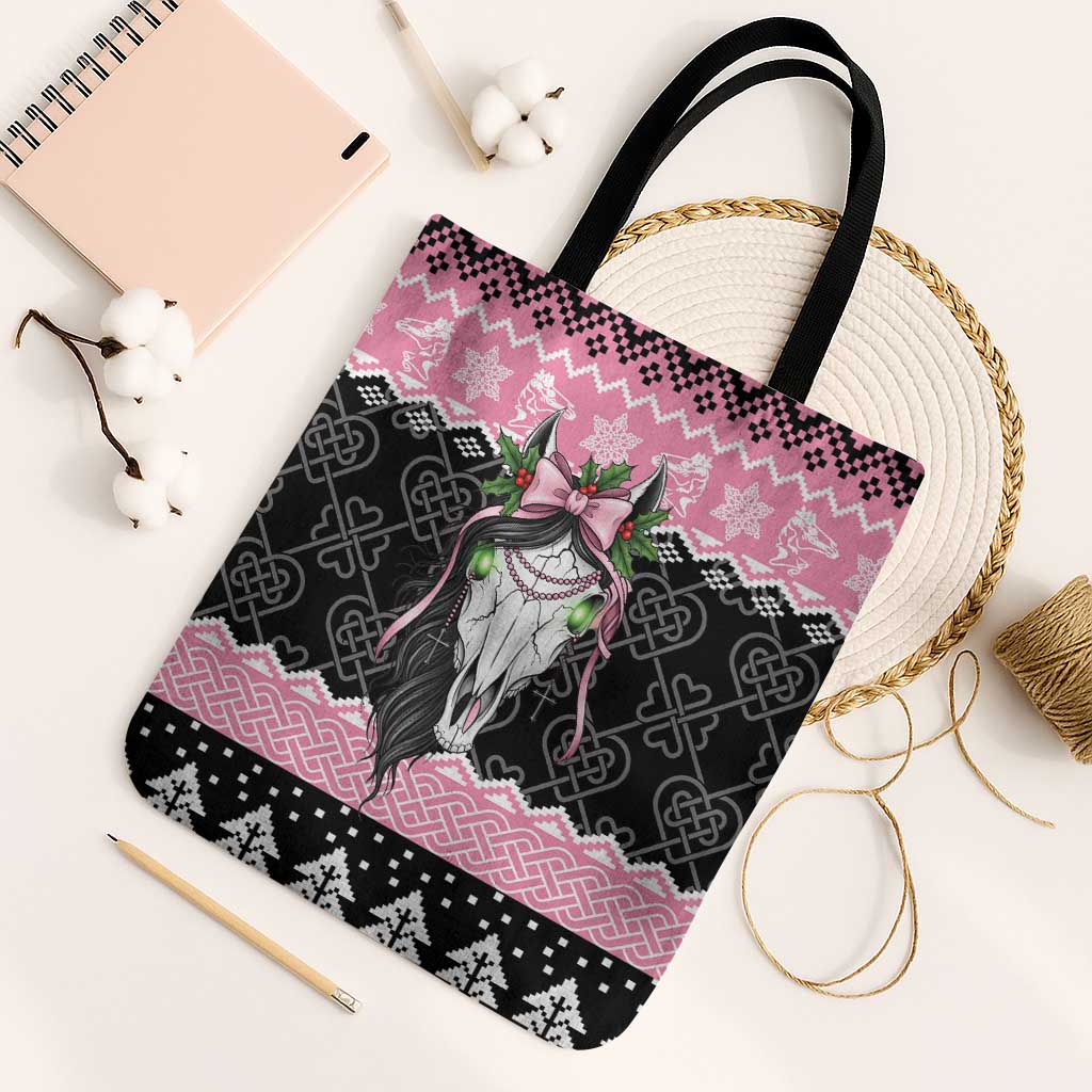 Anglesey Wales Christmas Tote Bag Pink Mari Lwyd Welsh Celtic Knot - Wonder Print Shop
