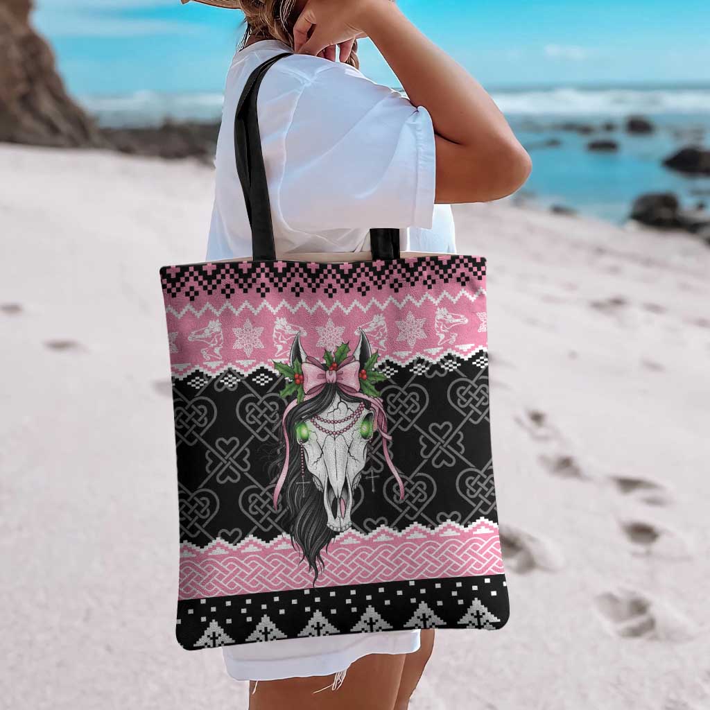 Anglesey Wales Christmas Tote Bag Pink Mari Lwyd Welsh Celtic Knot - Wonder Print Shop
