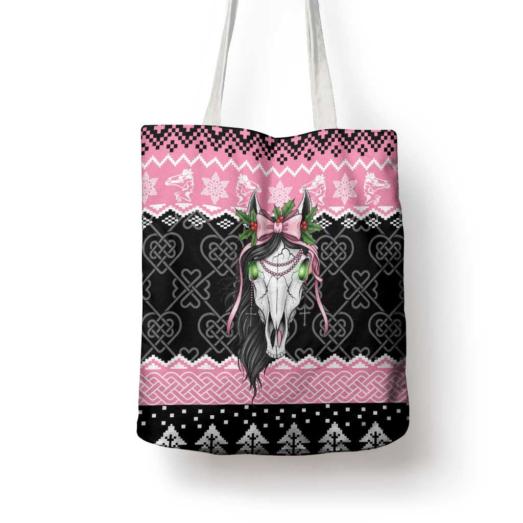 Anglesey Wales Christmas Tote Bag Pink Mari Lwyd Welsh Celtic Knot - Wonder Print Shop