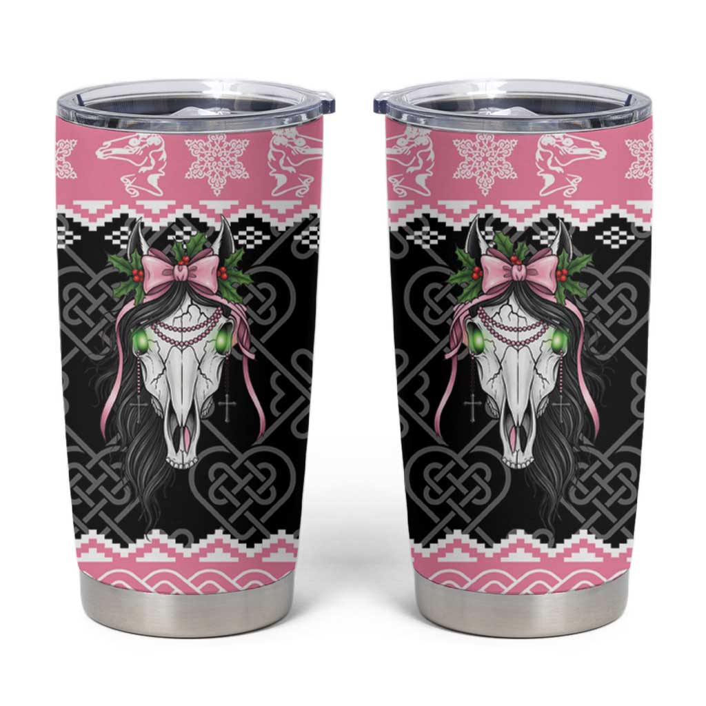 Anglesey Wales Christmas Tumbler Cup Pink Mari Lwyd Welsh Celtic Knot - Wonder Print Shop