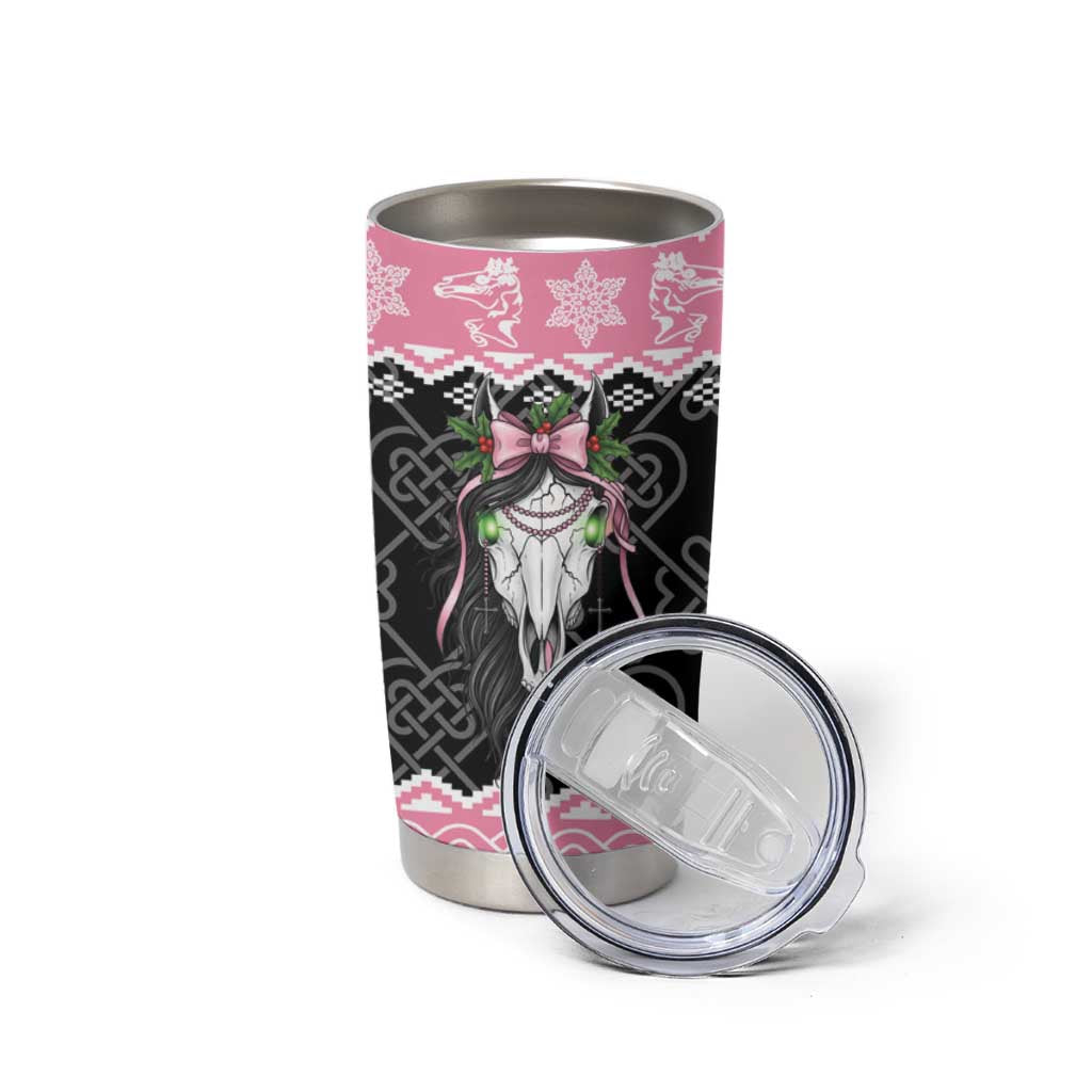 Anglesey Wales Christmas Tumbler Cup Pink Mari Lwyd Welsh Celtic Knot - Wonder Print Shop