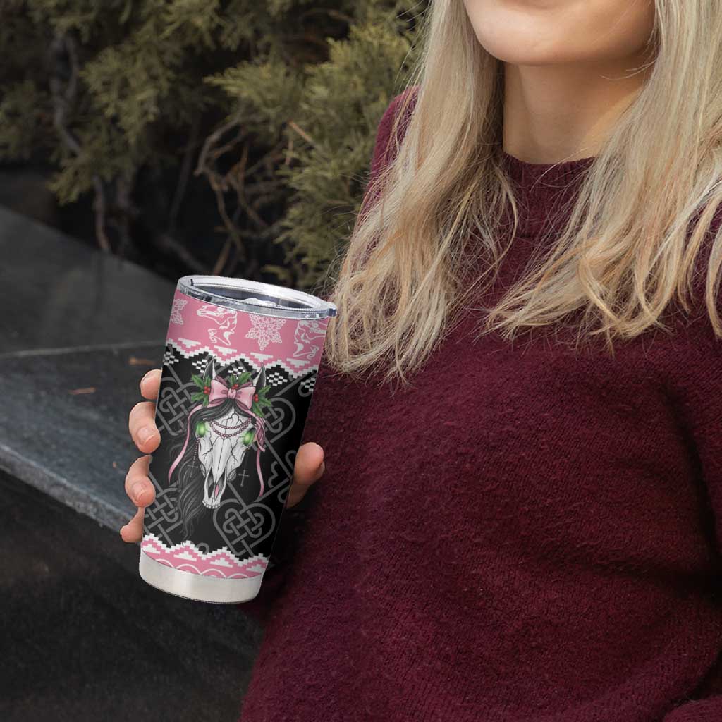 Anglesey Wales Christmas Tumbler Cup Pink Mari Lwyd Welsh Celtic Knot - Wonder Print Shop