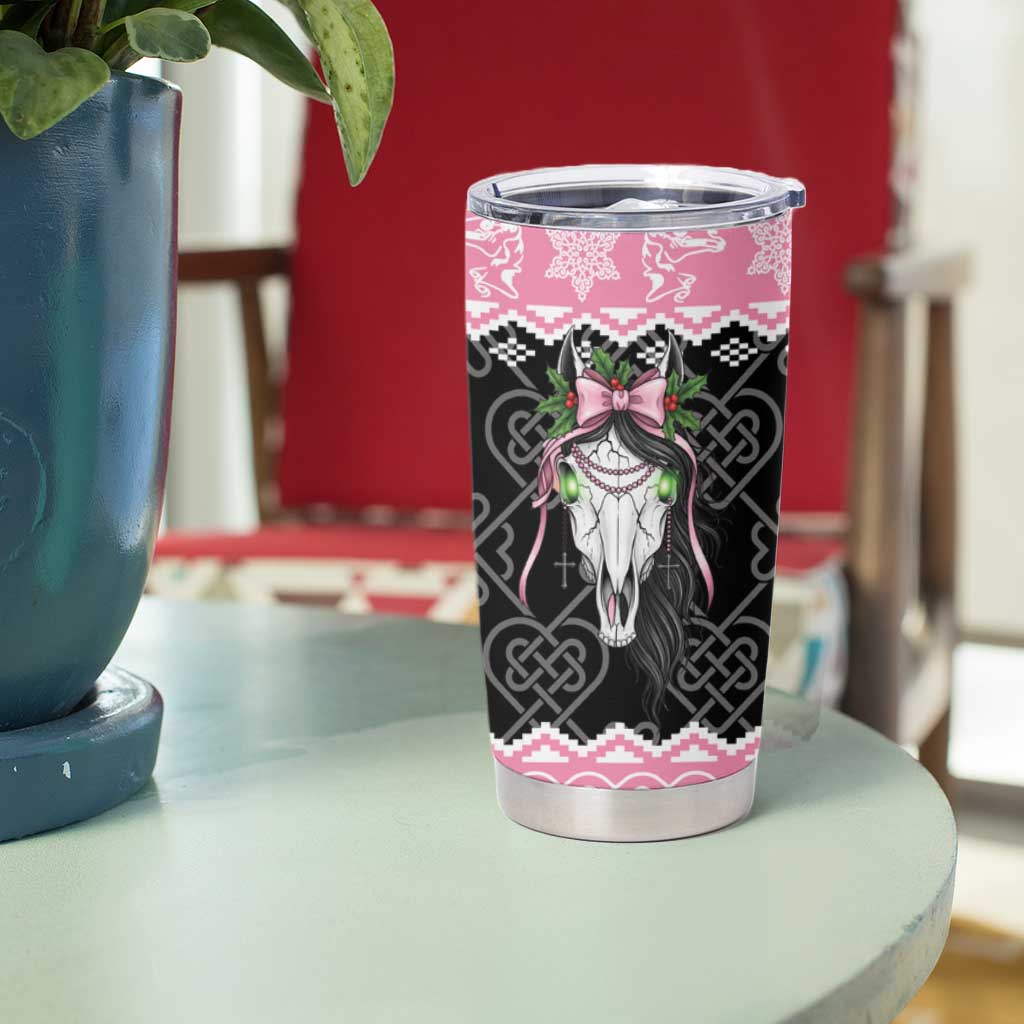 Anglesey Wales Christmas Tumbler Cup Pink Mari Lwyd Welsh Celtic Knot - Wonder Print Shop
