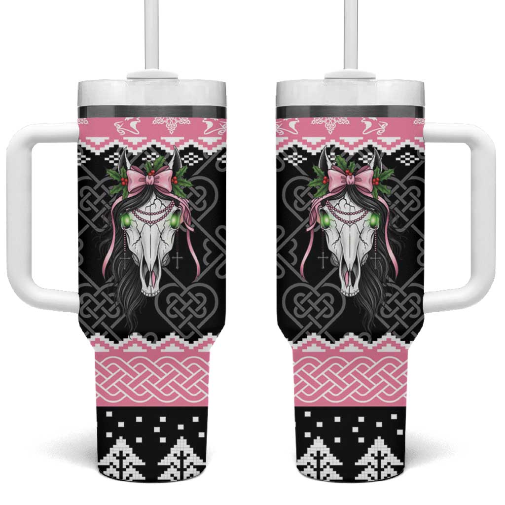 Anglesey Wales Christmas Tumbler With Handle Pink Mari Lwyd Welsh Celtic Knot - Wonder Print Shop