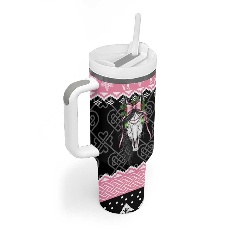Anglesey Wales Christmas Tumbler With Handle Pink Mari Lwyd Welsh Celtic Knot - Wonder Print Shop