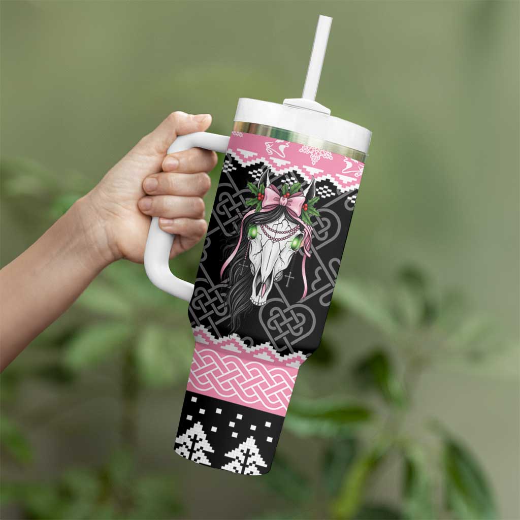 Anglesey Wales Christmas Tumbler With Handle Pink Mari Lwyd Welsh Celtic Knot - Wonder Print Shop