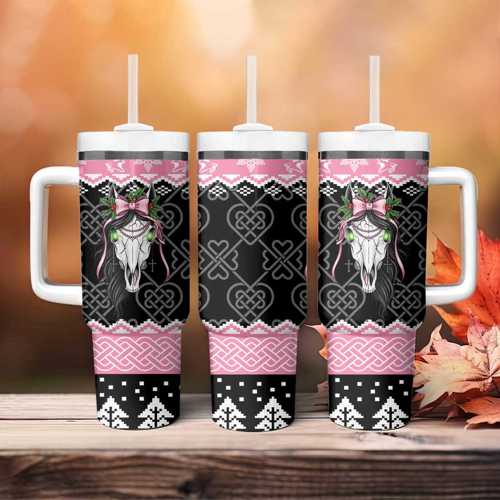 Anglesey Wales Christmas Tumbler With Handle Pink Mari Lwyd Welsh Celtic Knot - Wonder Print Shop