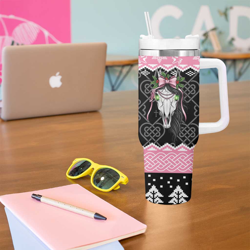 Anglesey Wales Christmas Tumbler With Handle Pink Mari Lwyd Welsh Celtic Knot - Wonder Print Shop