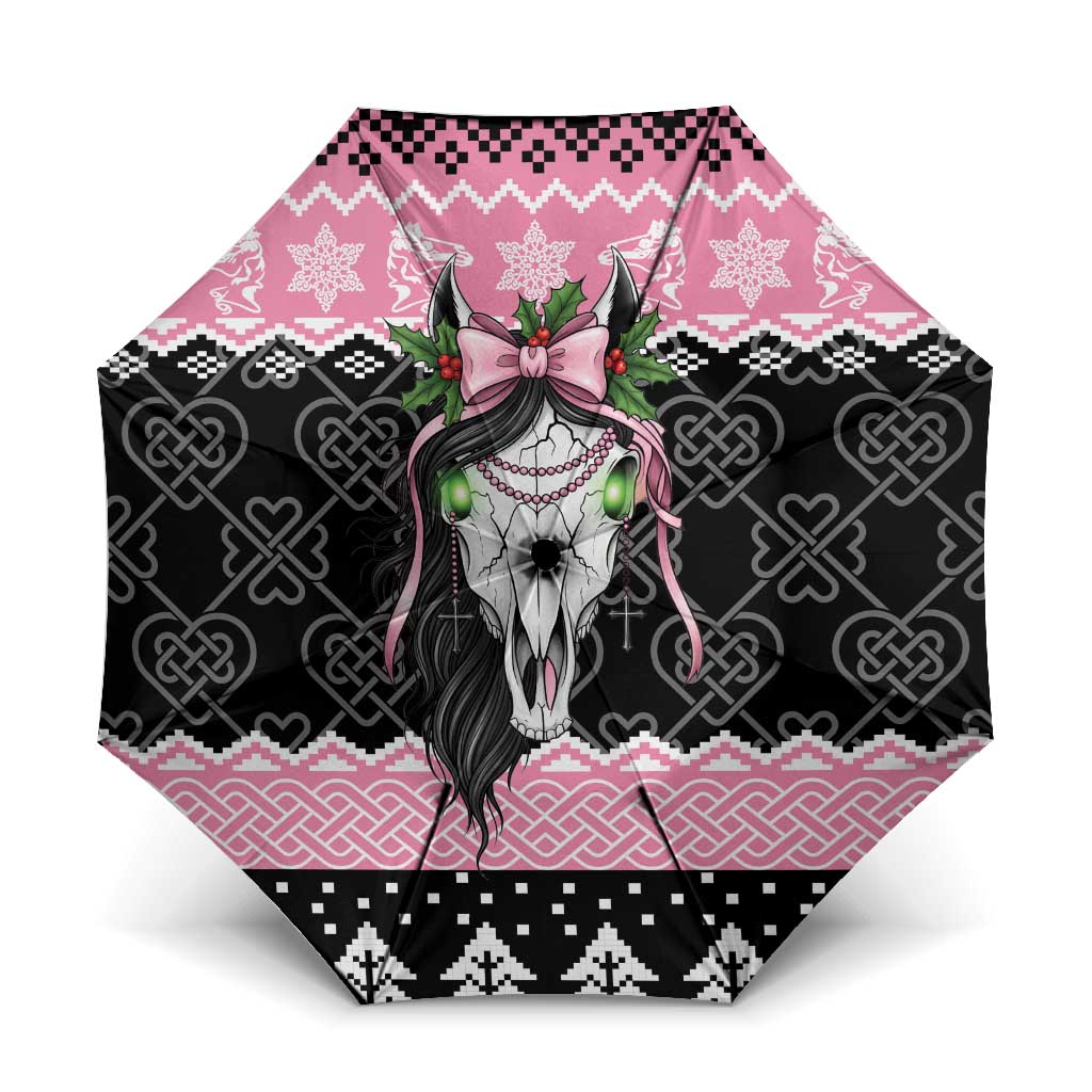 Anglesey Wales Christmas Umbrella Pink Mari Lwyd Welsh Celtic Knot - Wonder Print Shop