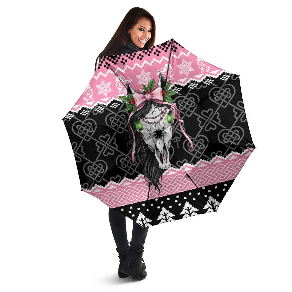 Anglesey Wales Christmas Umbrella Pink Mari Lwyd Welsh Celtic Knot - Wonder Print Shop