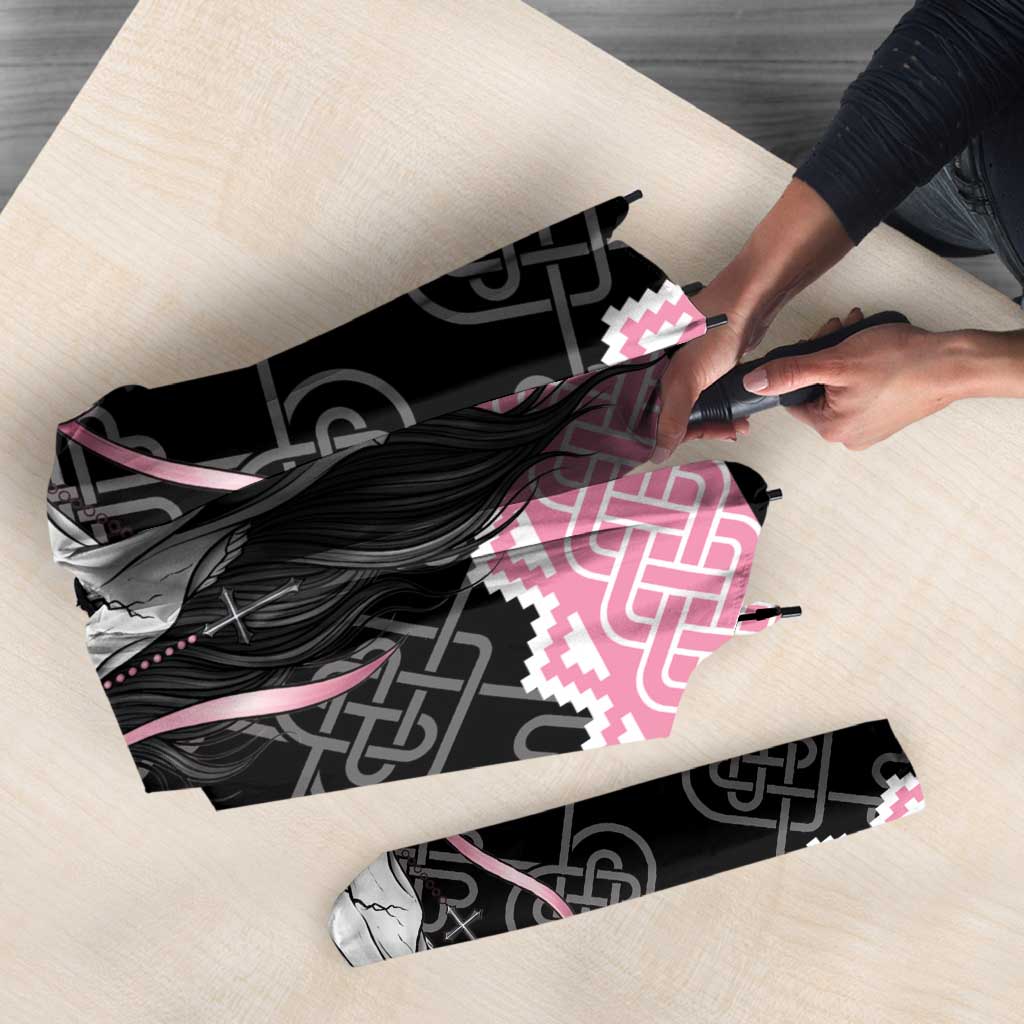 Anglesey Wales Christmas Umbrella Pink Mari Lwyd Welsh Celtic Knot - Wonder Print Shop